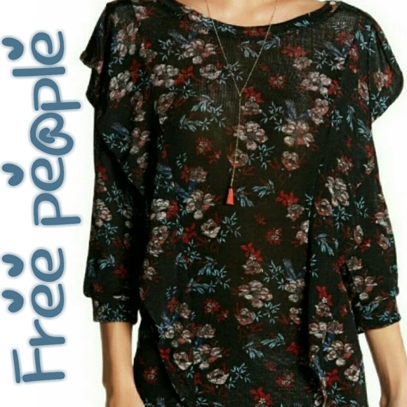 Free people floral keyhole ruffle top - Picture 2 of 8